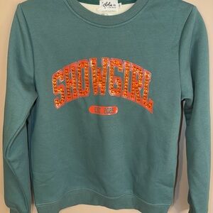 Showgirl Era Crystal Crew Green Sweatshirt Size 14T Embellished Tween Swiftie